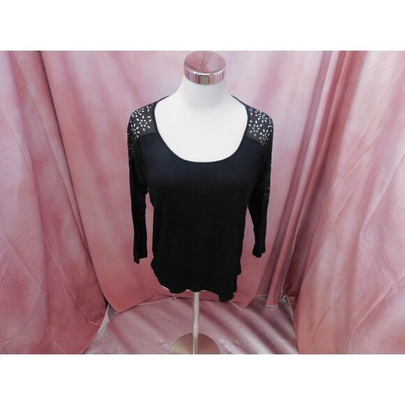 Mossimo Laser Cut Sleeve Tunic Top Women XS Black Long Sleeve - Picture 1 of 11